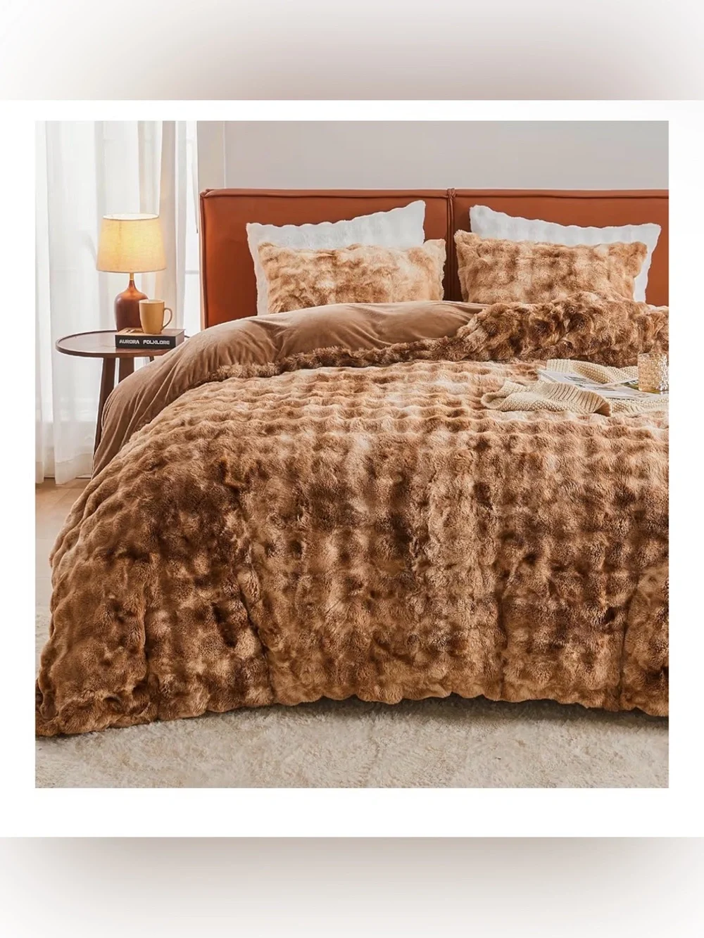 EMME Faux Rabbit Fur Duvet Cover Twin Size Tie Dye Taupe